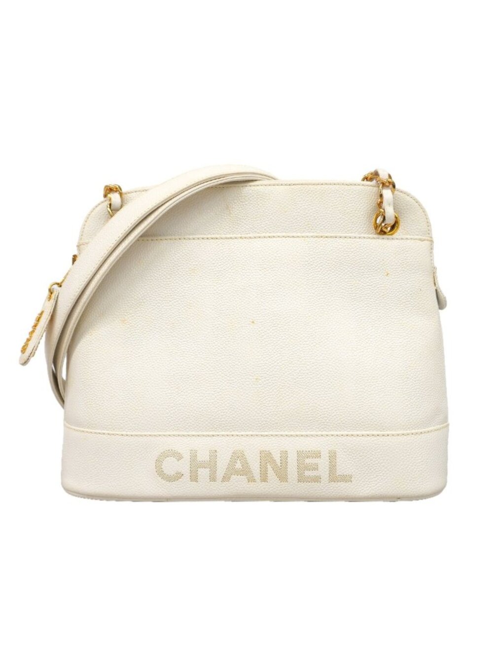 Chanel Shoulder Bag Caviar Leather White Gold